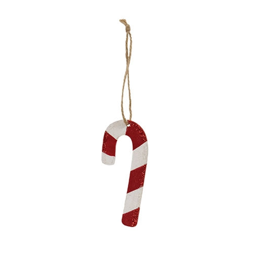 Glittered Wooden Candy Cane Ornament 4"