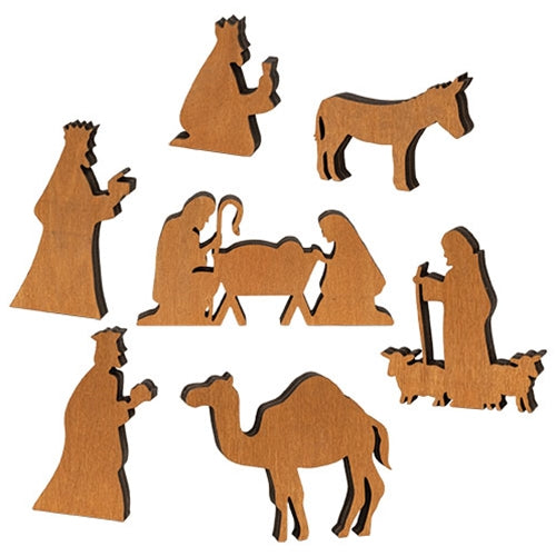 7/Set Natural Wood Silhouette Nativity