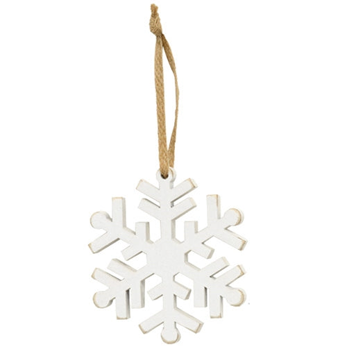 Distressed Wooden Snowflake Ornament w/Burlap Hanger 3.5"