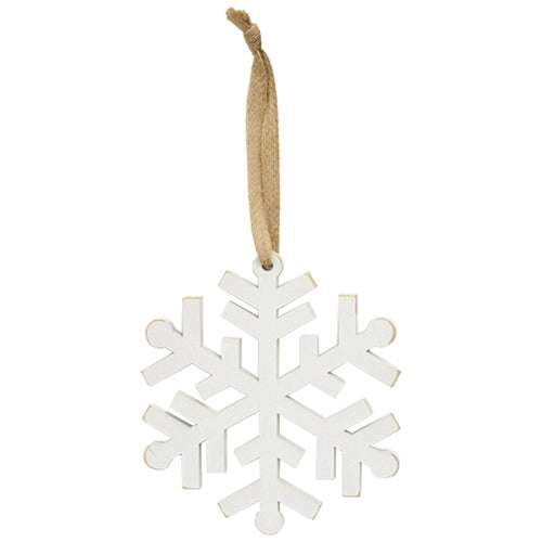 Distressed Wooden Snowflake Ornament w/Burlap Hanger 6"