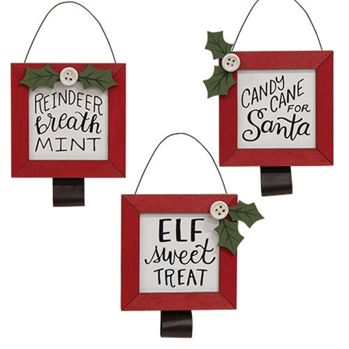 3/Set Wooden Candy Cane Currency Ornaments