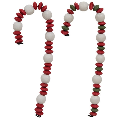 Wooden Bead & Button Candy Cane 2 Asstd.