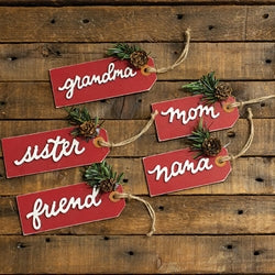 5/Set Layered Red Wood Name Gift Tags