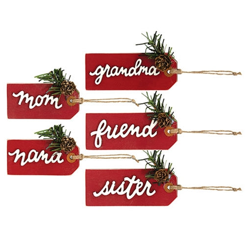 5/Set Layered Red Wood Name Gift Tags