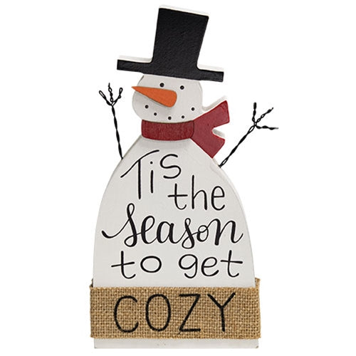 Tis the Season to Get Cozy Wooden Snowman Sitter