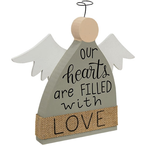 Our Hearts Are Filled With Love Wooden Angel Sitter