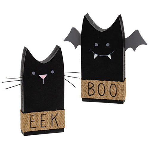 Boo Bat Eek Cat Wooden Sitter 2 Asstd.