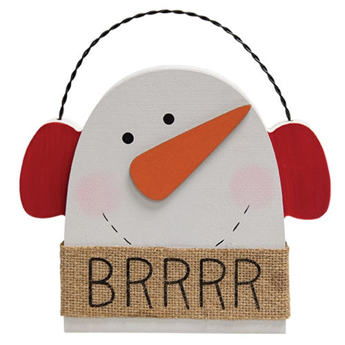 Brrrr Wooden Snowman With Earmuffs Sitter