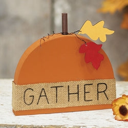 Gather Wooden Pumpkin & Leaves Sitter