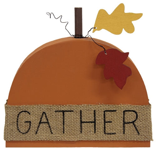 Gather Wooden Pumpkin & Leaves Sitter