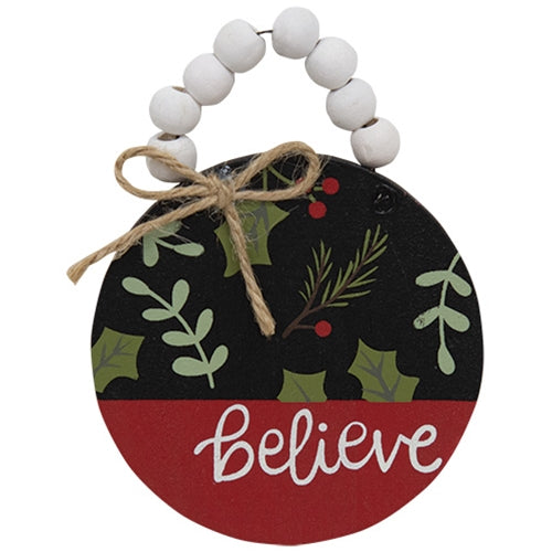 Beaded Believe Painted Holly & Pine Ornament