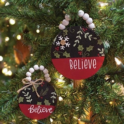 Beaded Believe Painted Ornament w/Button Snowflake