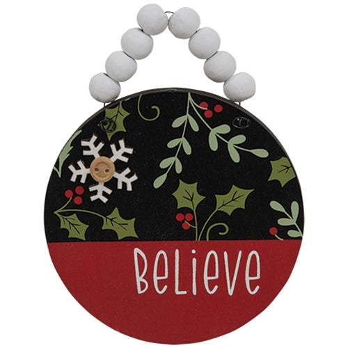 Beaded Believe Painted Ornament w/Button Snowflake