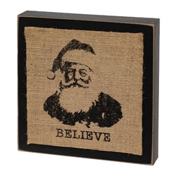 Stamped Burlap Santa Box Sign 2 Asstd.