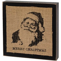 Stamped Burlap Santa Box Sign 2 Asstd.