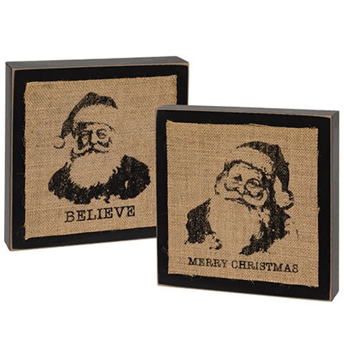 Stamped Burlap Santa Box Sign 2 Asstd.