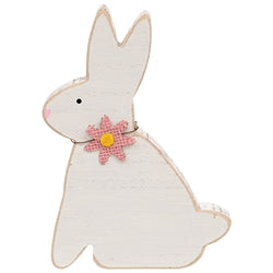 Distressed White Wood Flower Bunny - 3 Asstd.