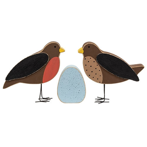 3/Set - Chunky Wood Robin & Egg Sitters