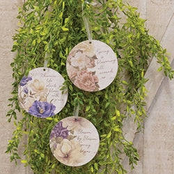 Blossoming Words Vintage Round Ornament - 3 Asstd.