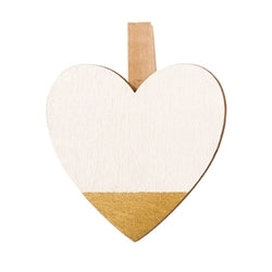 12/Set - Wooden Gold Tipped Heart Clips