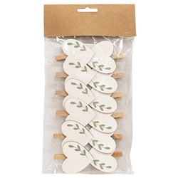 12/Set - Wooden Leaf Sprig Heart Clips