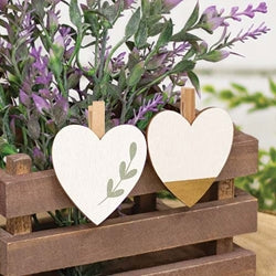 12/Set - Wooden Leaf Sprig Heart Clips