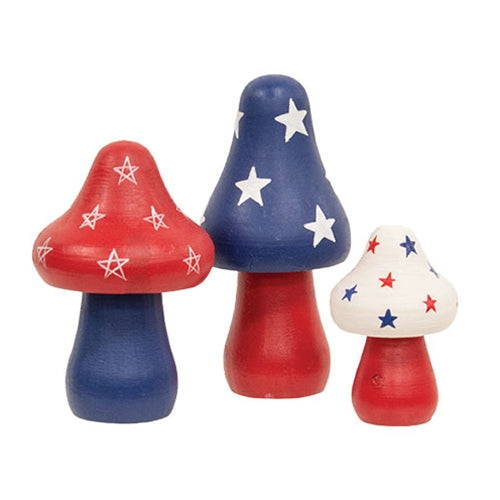 3/Set - Wooden Americana Mushroom Sitters