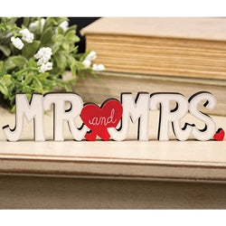 Mr. and Mrs. Wooden Cutout Sitter w/Red Hearts