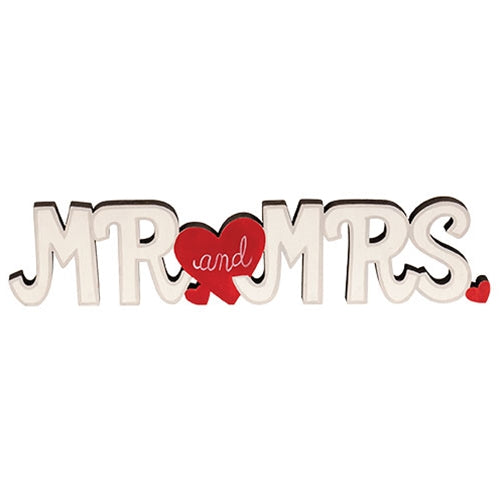 Mr. and Mrs. Wooden Cutout Sitter w/Red Hearts