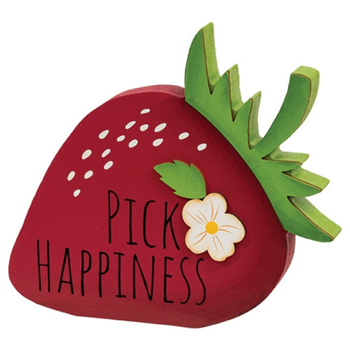 Pick Happiness Wooden Strawberry Sitter