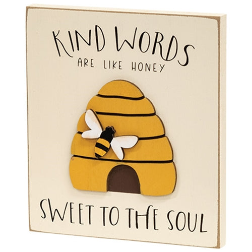 Kind Words Beehive Block Sign