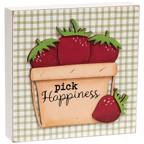 Pick Happiness Strawberries Layered Box Sign