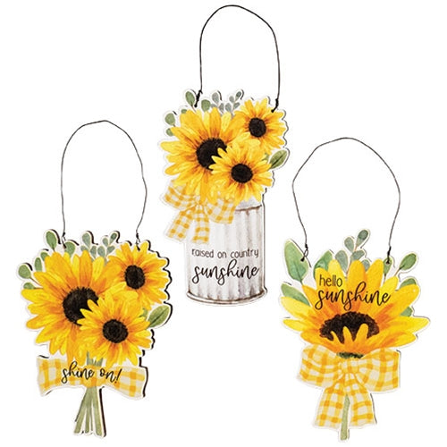 Hello Sunshine Sunflower Ornament - 3 Asstd.