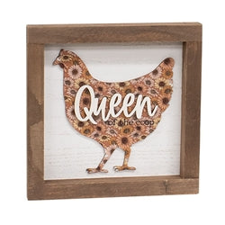 Welcome Queen Floral Chicken Framed Sign - 2 Asstd.