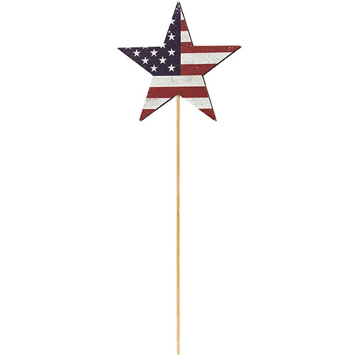 Antiqued Wooden USA Flag Star Pick