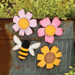 4/Set - Flowers & Bee Wooden Magnet