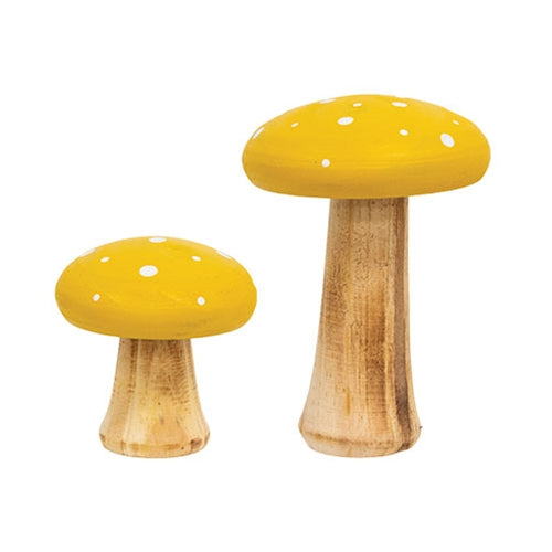 2/Set - White Dotted Yellow Wood Mushrooms