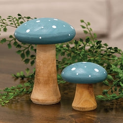 2/Set - White Dotted Blue Wood Mushrooms