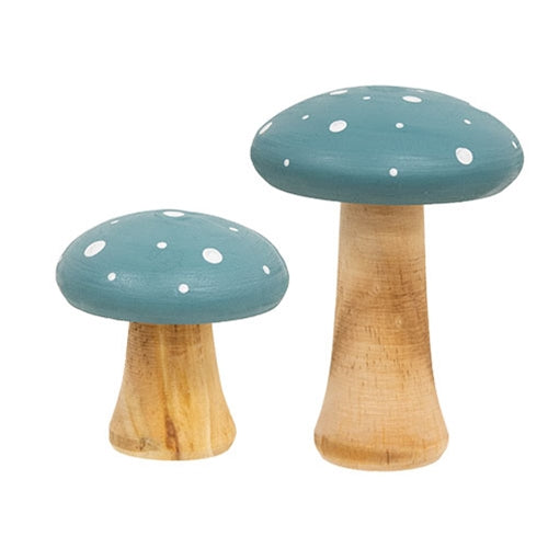 2/Set - White Dotted Blue Wood Mushrooms