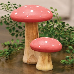 2/Set - White Dotted Coral Wood Mushrooms