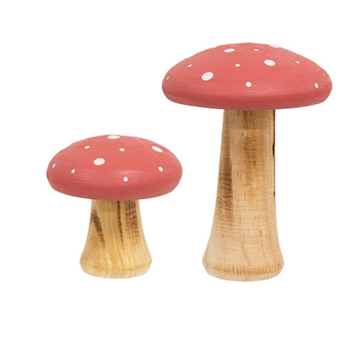 2/Set - White Dotted Coral Wood Mushrooms