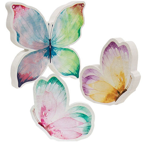 3/Set - Wooden Pastel Watercolor Butterfly Sitters