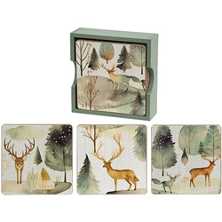 5/Set - Woodland Forest Watercolor Coasters & Holder