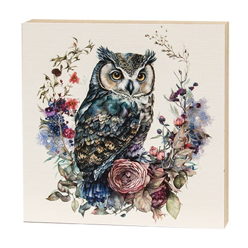 Owl In Vintage Floral Wreath Square Block