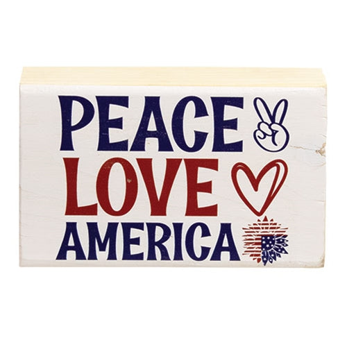 Peace Love America Pine Block - 5" x 3.25"