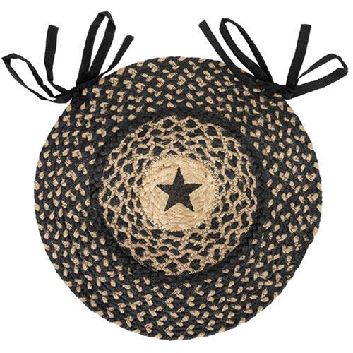 Braided Black Star Jute Chair Pad