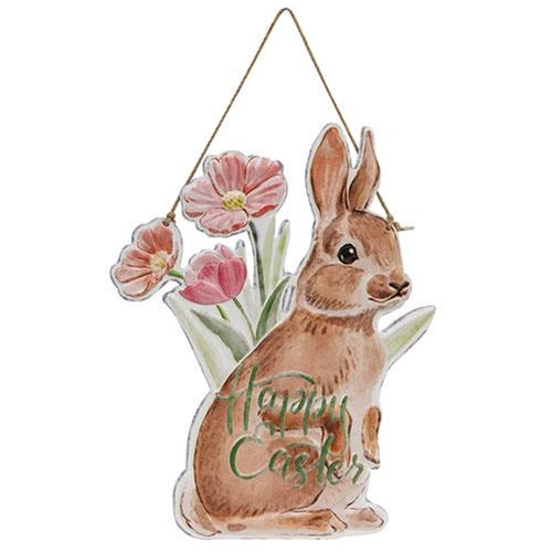 *Happy Easter Floral Bunny Metal Hanging Sign