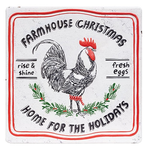 Farmhouse Christmas Rooster Distressed Metal Sign