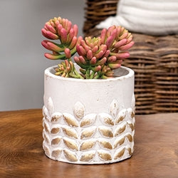 Gold Distressed White Wheat Embossed Cement Planter