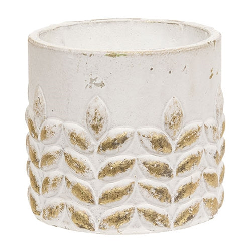 Gold Distressed White Wheat Embossed Cement Planter